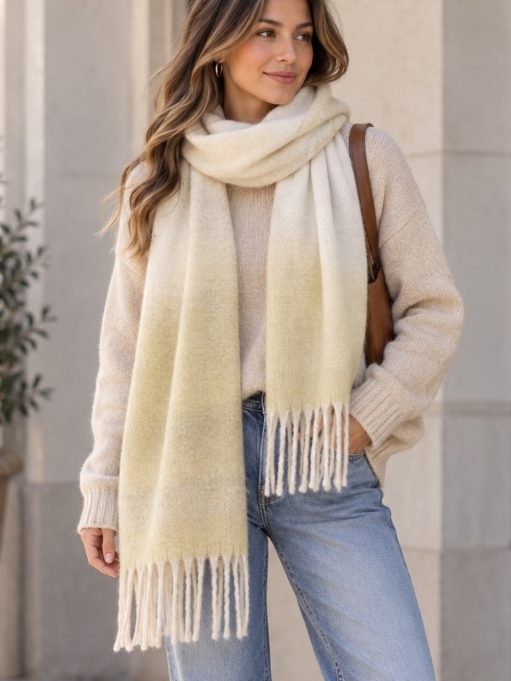 LA Express Scarf Wrap Long Yellow Gradient Super Soft Cabincore